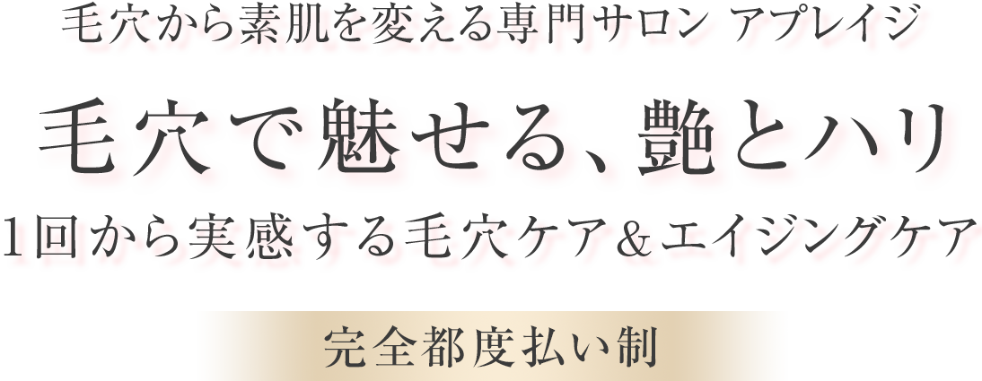 毛穴から素肌を変える専門サロンAPPLEIGE「毛穴で魅せる、艶とハリ　1回から実感する毛穴ケア＆エイジングケア」
